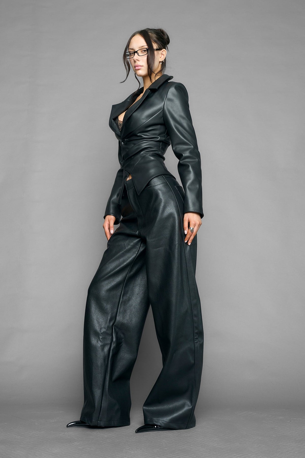 draped leather Blazer