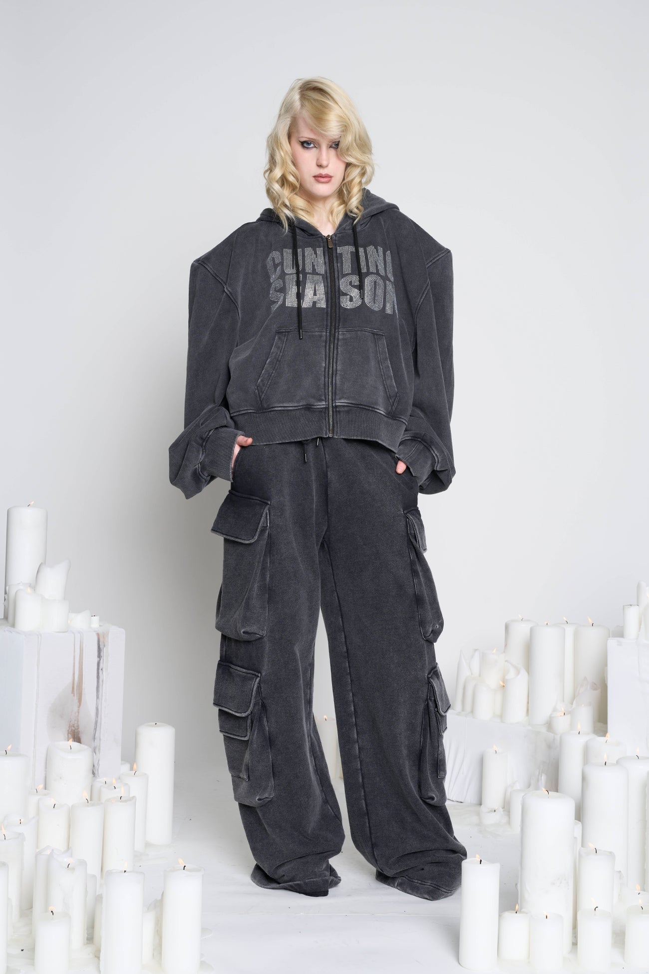 NAMILIA Cargo Sweatpants - Washed Black, xs