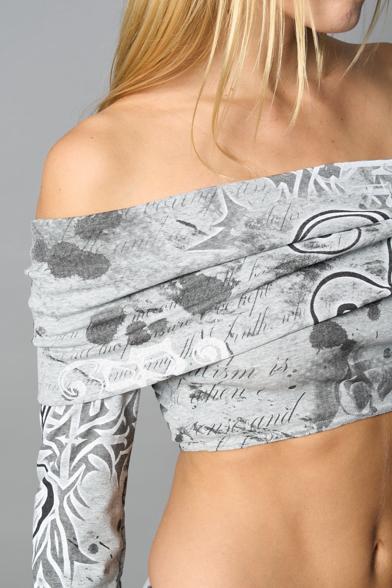 NAMILIA Glamour Offshoulder Top - GREY-PRINT, xs