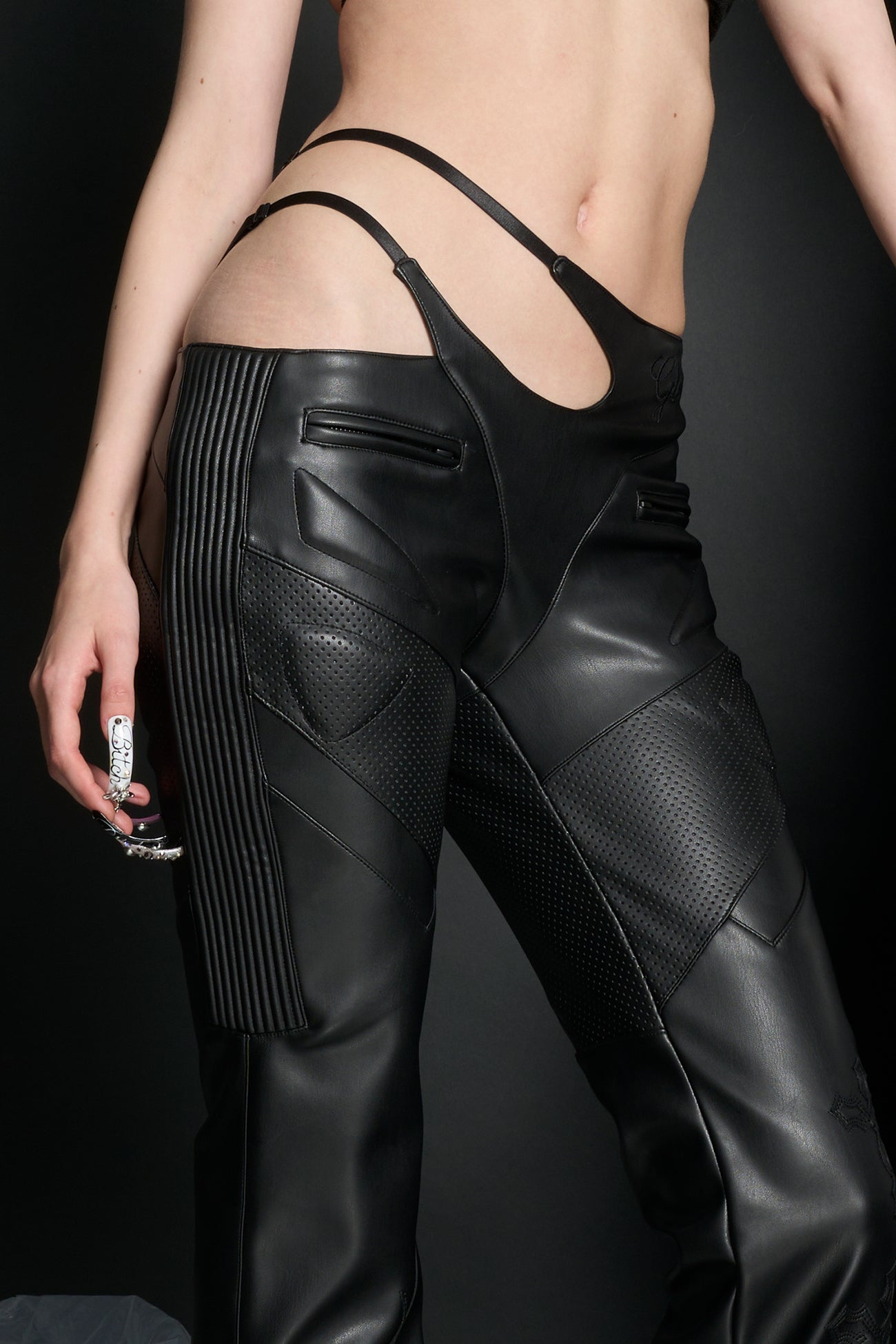 NAMILIA Hollywood Asymmetric Moto Trousers - BLACK, xs