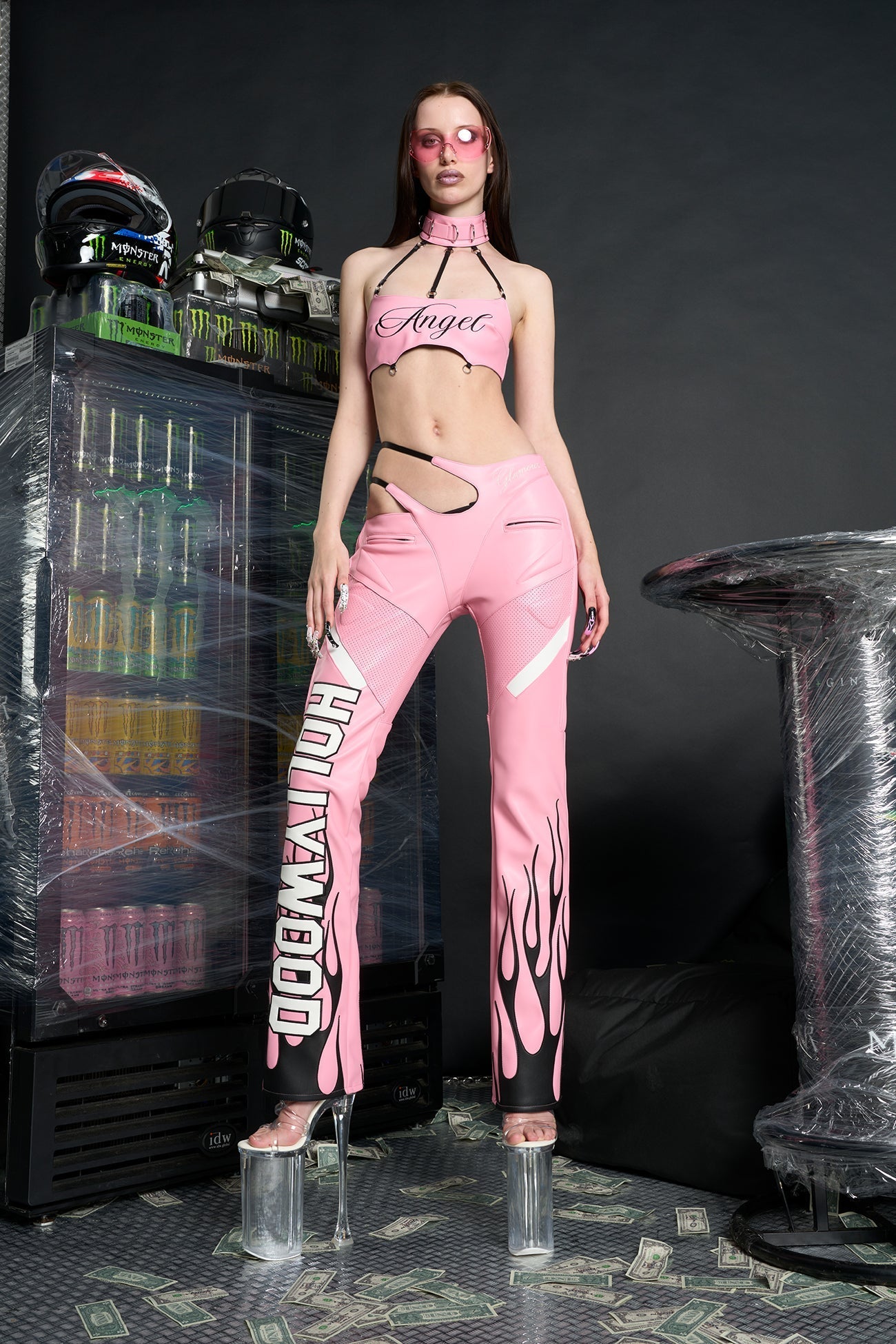 NAMILIA Hollywood Asymmetric Moto Trousers - PINK, xs