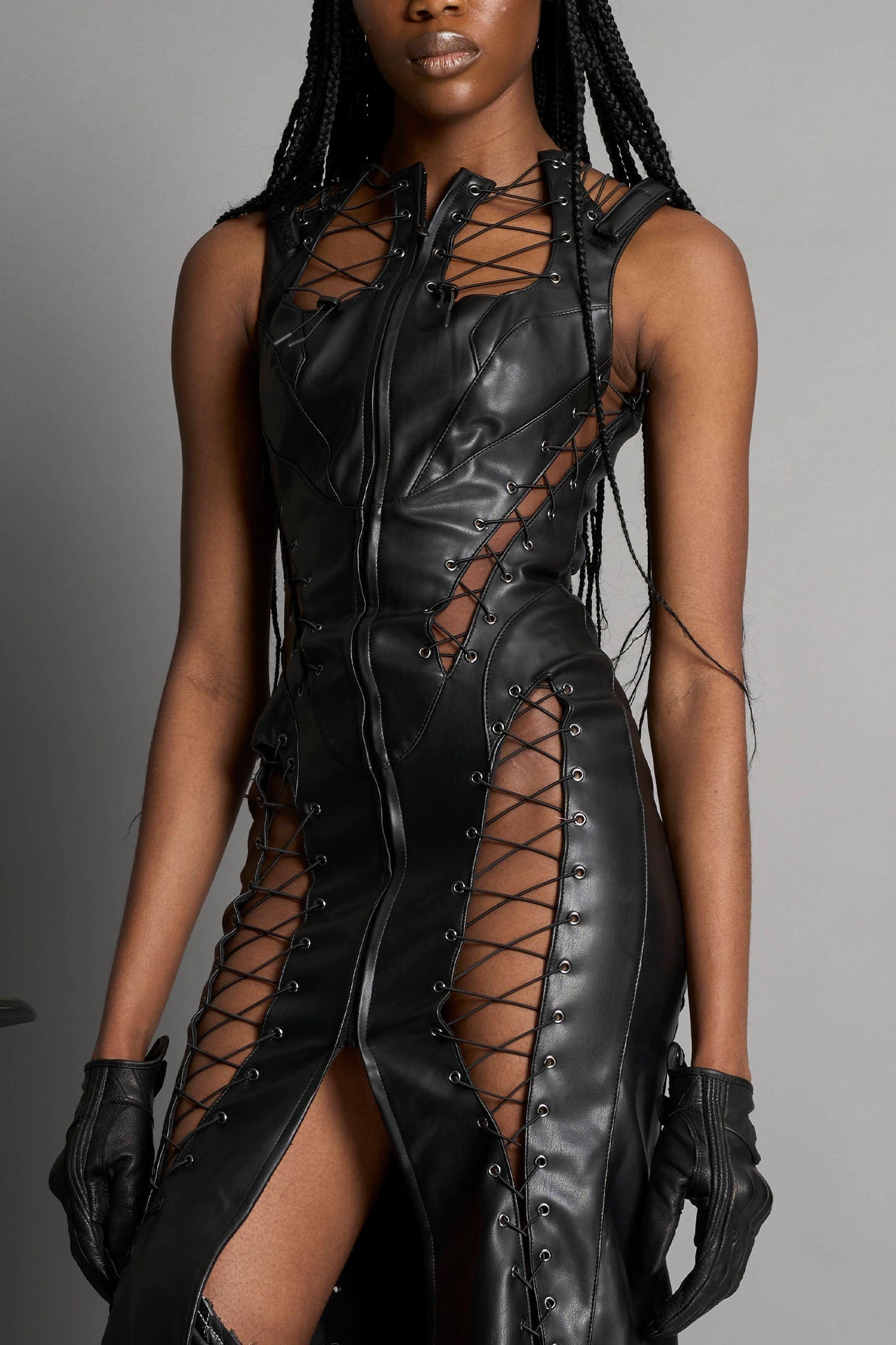 NAMILIA Lace Up Dress Long - BLACK, xs
