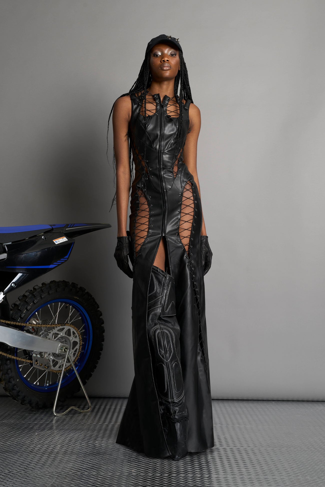 NAMILIA Lace Up Dress Long - BLACK, xs