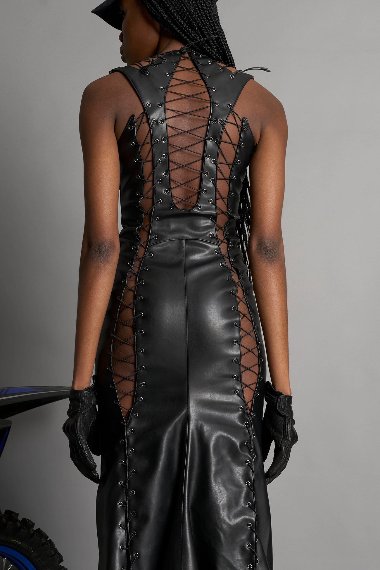 NAMILIA Lace Up Dress Long - BLACK, xs