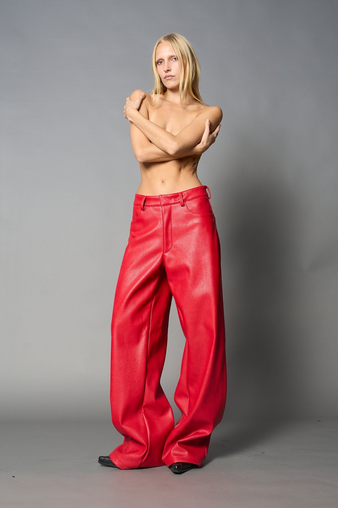 NAMILIA Leather Baggy Suit Trousers - RED, xs