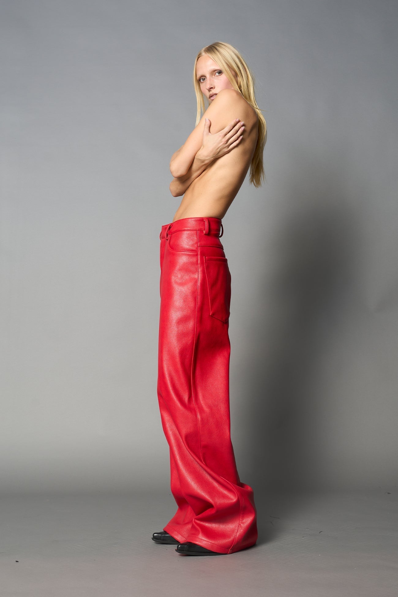 NAMILIA Leather Baggy Suit Trousers - RED, xs