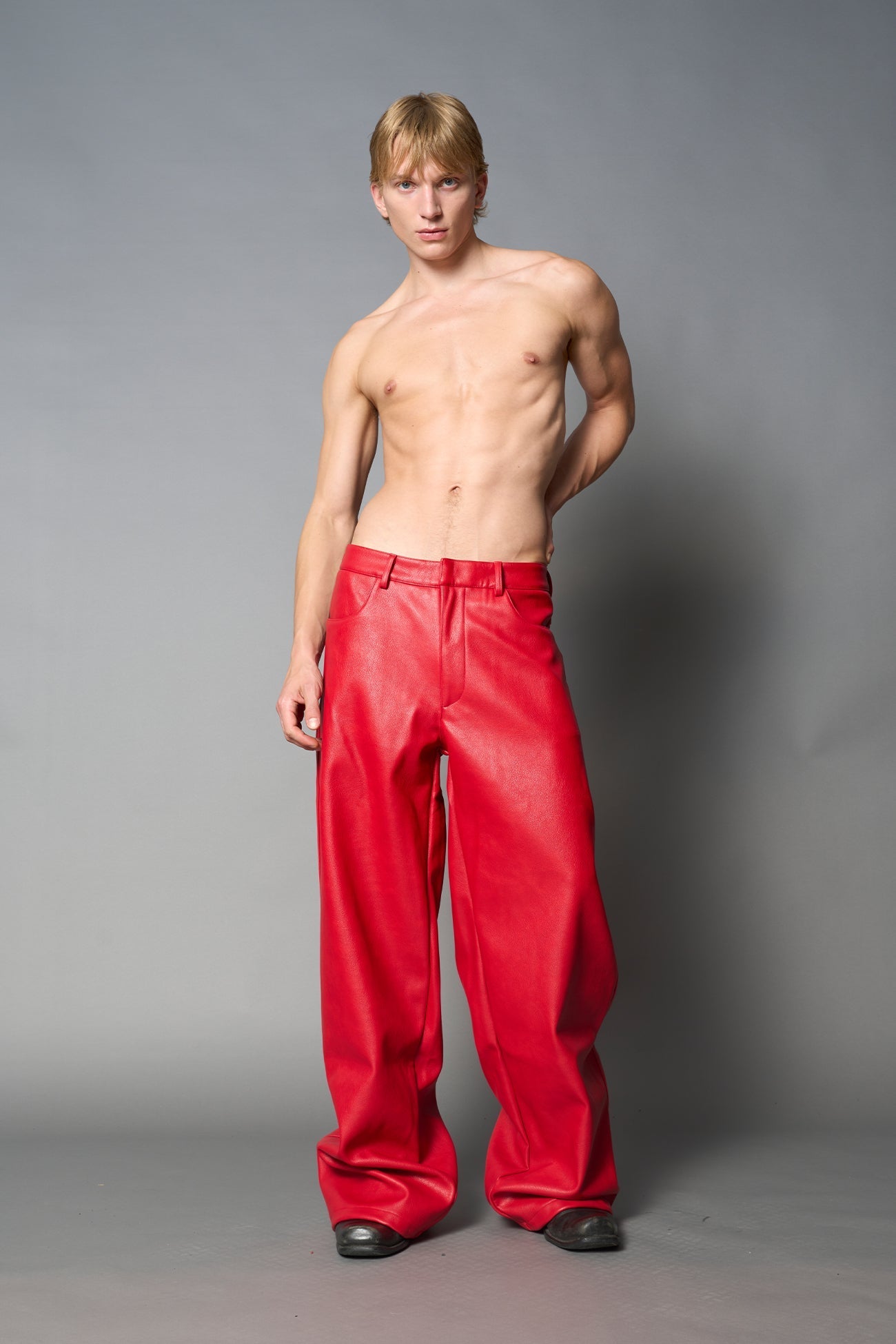 NAMILIA Leather Baggy Suit Trousers - RED, xs