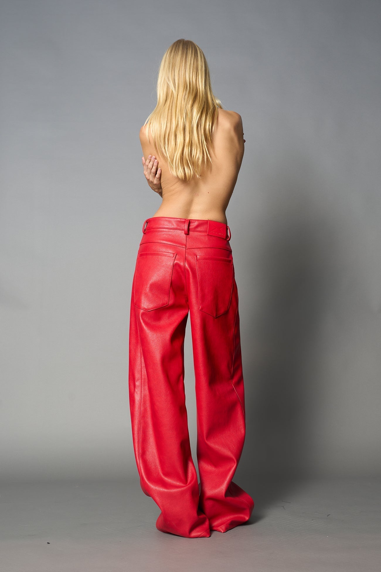NAMILIA Leather Baggy Suit Trousers - RED, xs