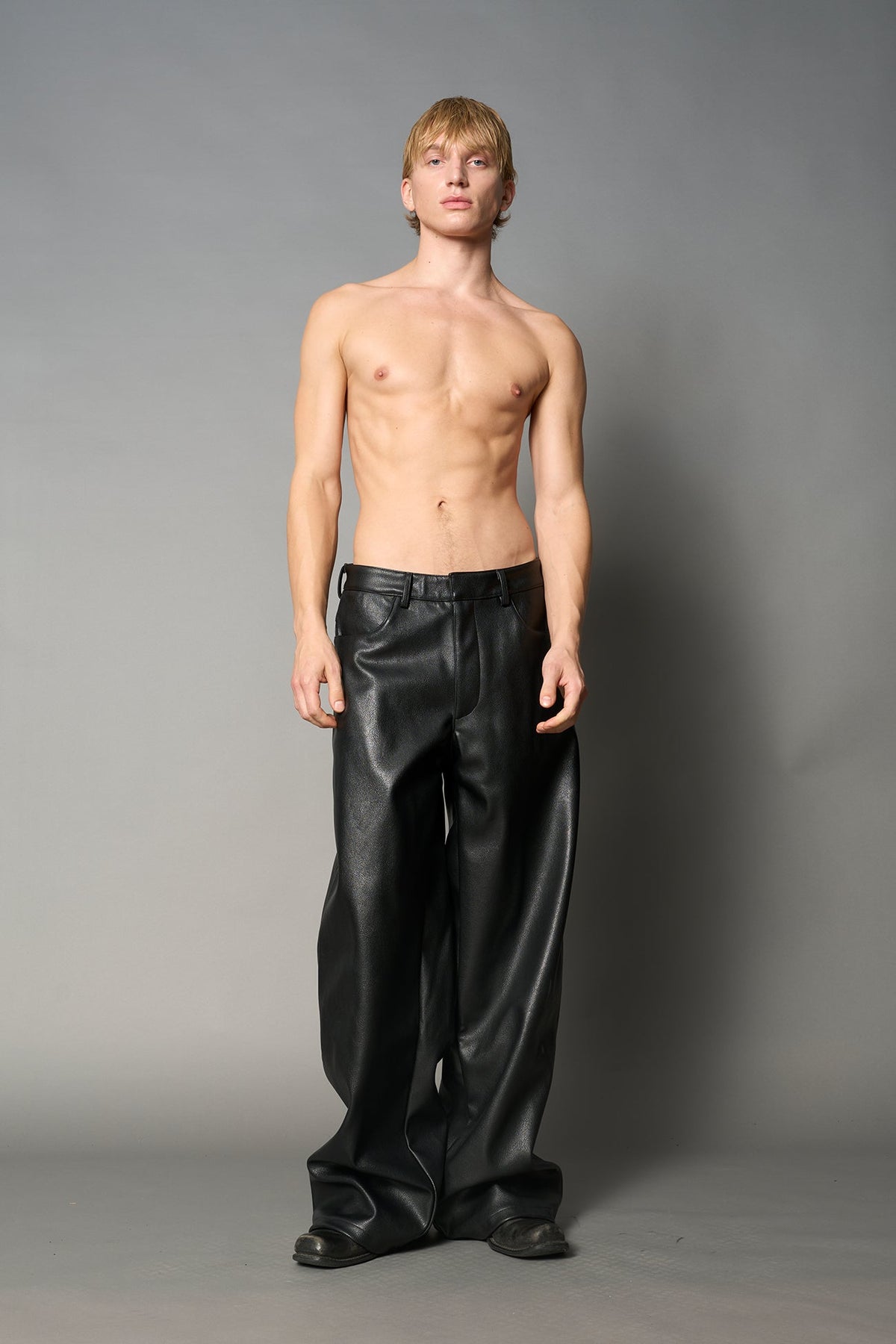 NAMILIA Leather Baggy Suit Trousers - BLACK, xs