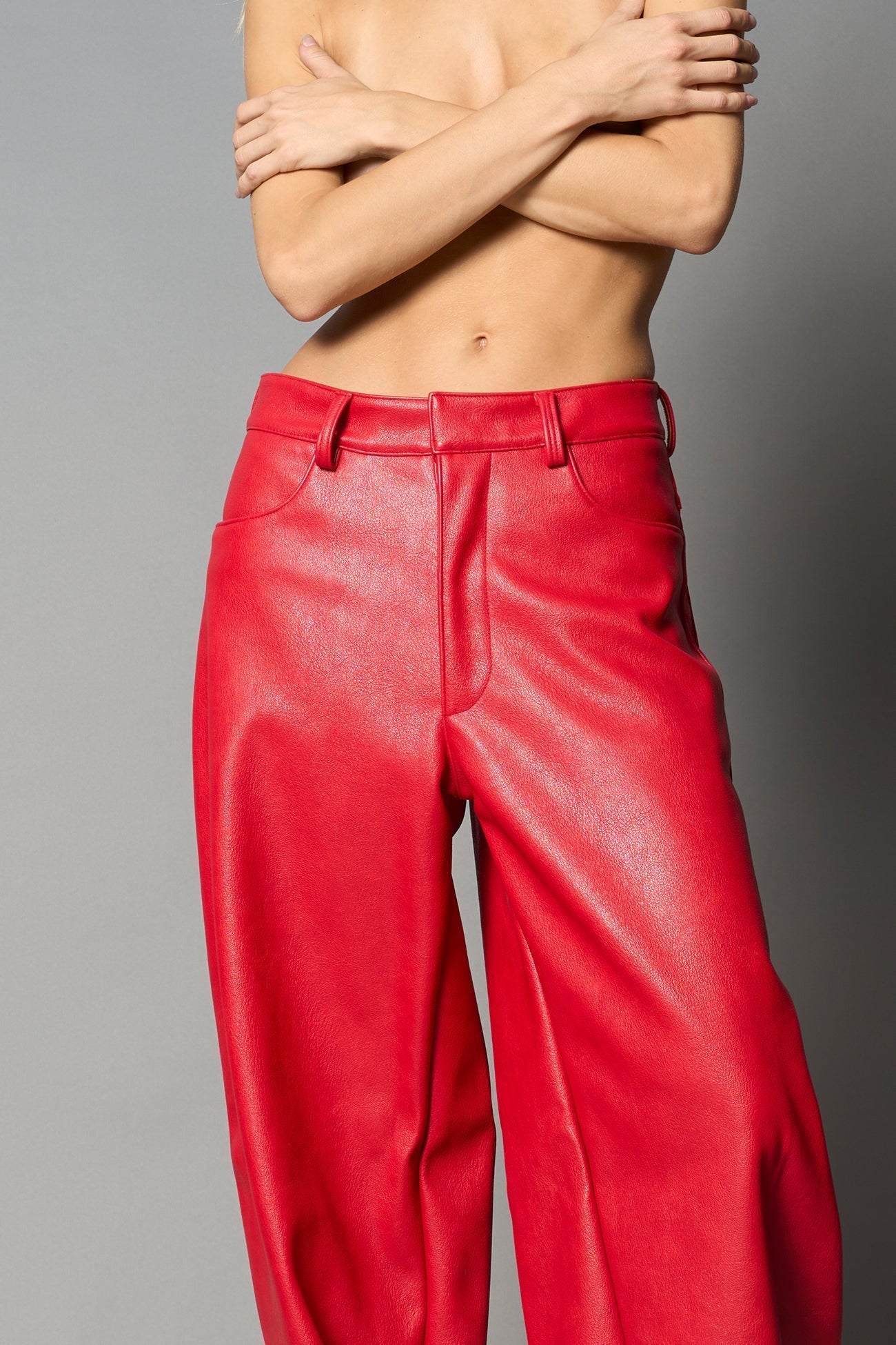 NAMILIA Leather Baggy Suit Trousers - RED, xs