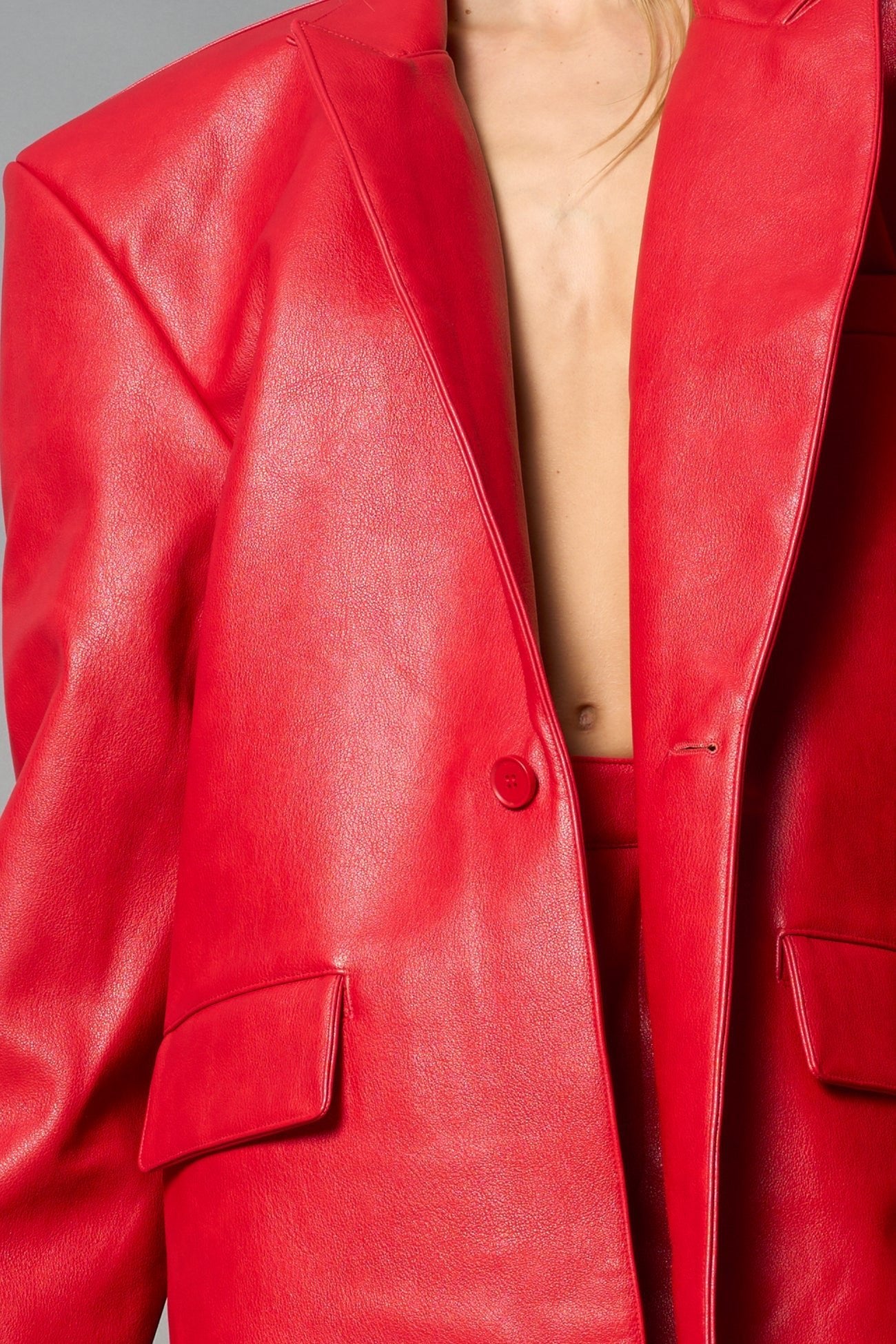 NAMILIA Leather Elongated Blazer Coat - RED, s