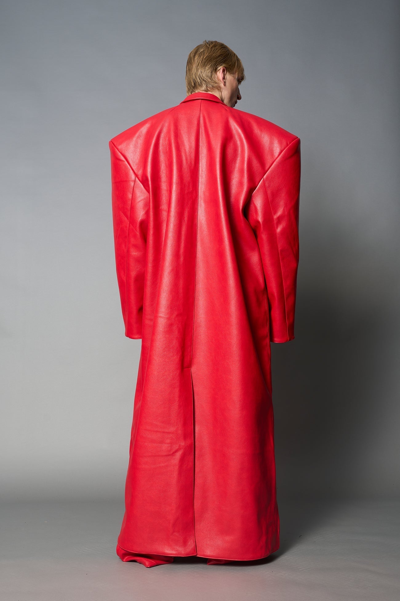 NAMILIA Leather Elongated Blazer Coat - RED, s