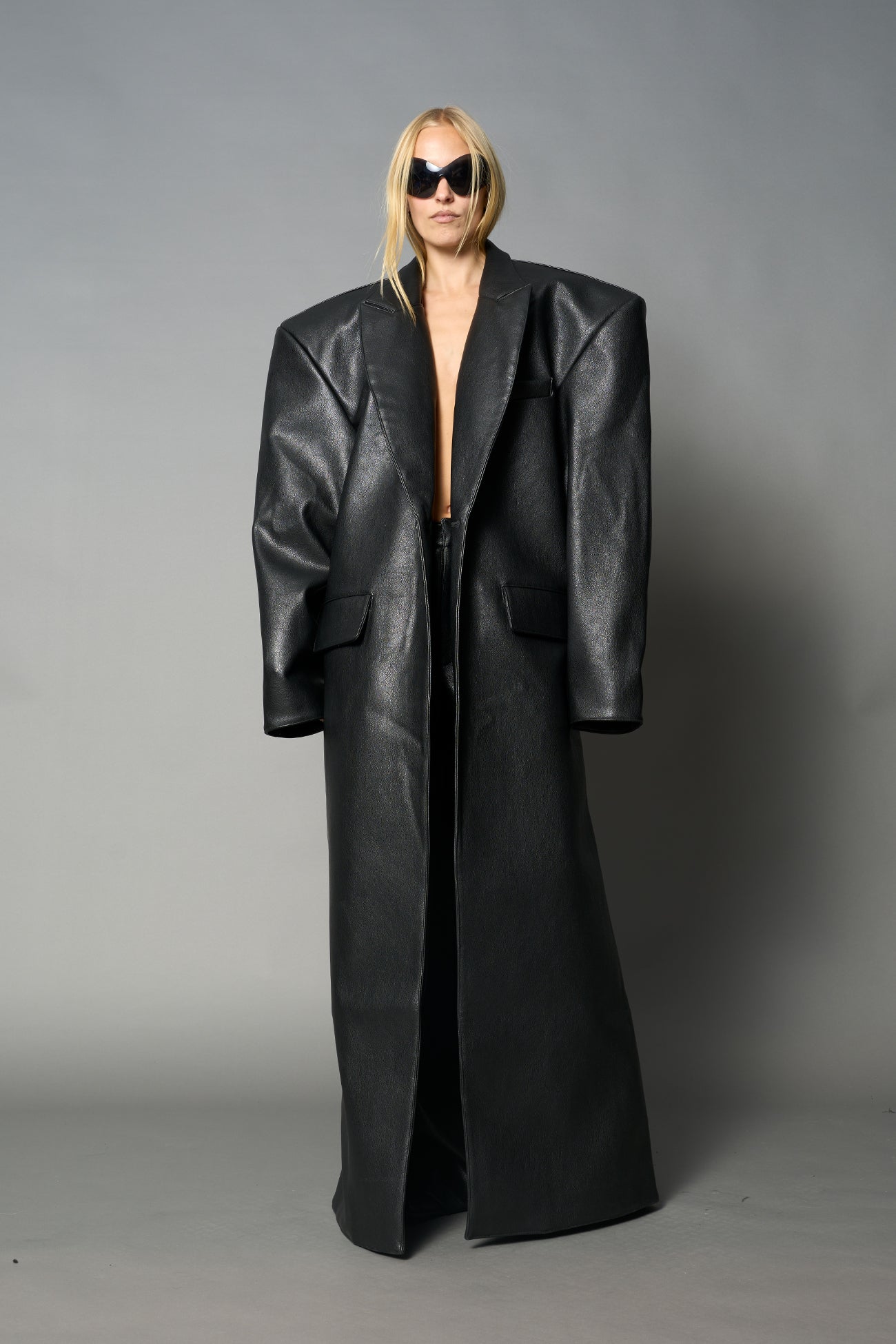 NAMILIA Leather Elongated Blazer Coat - RED, s
