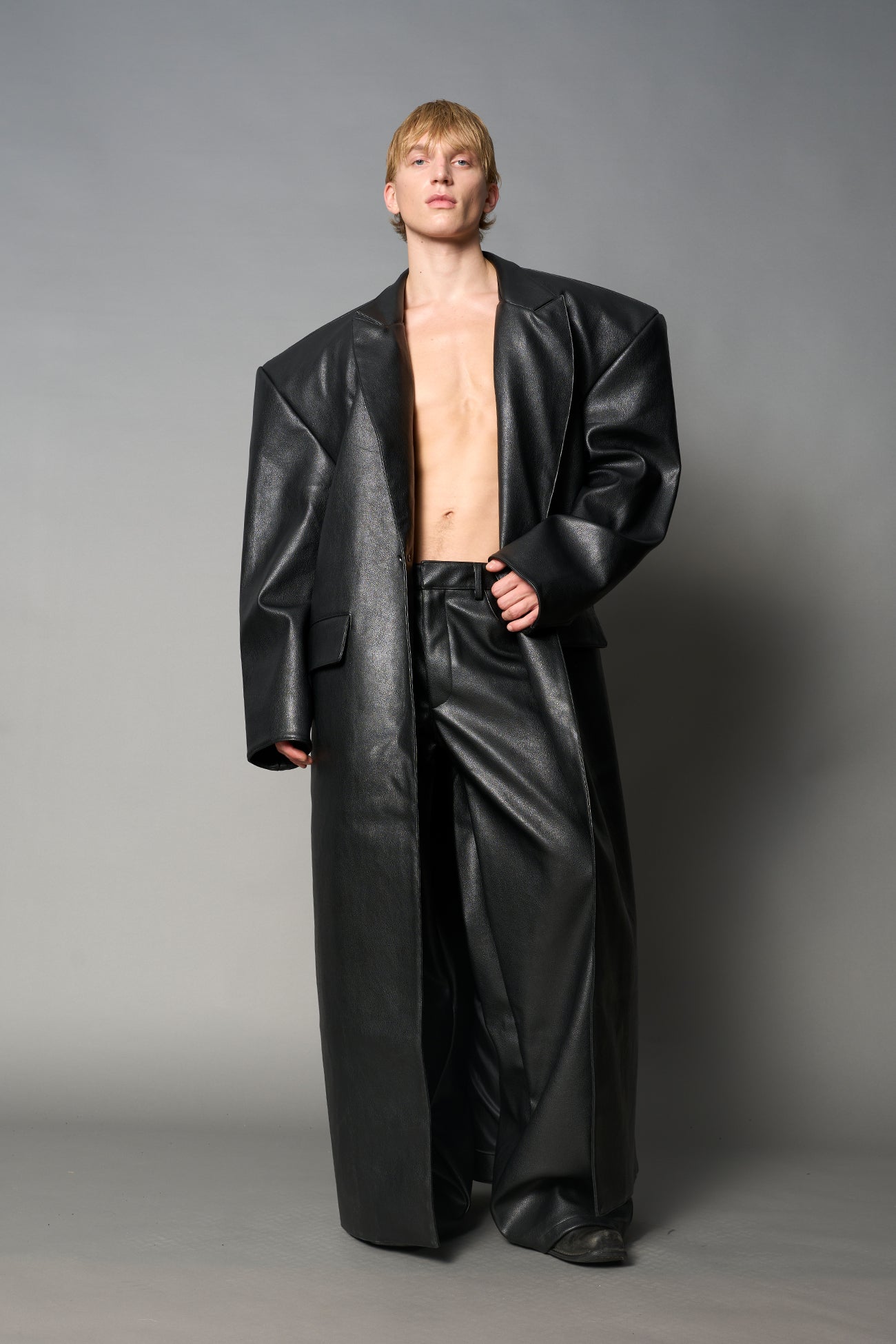 NAMILIA Leather Elongated Blazer Coat