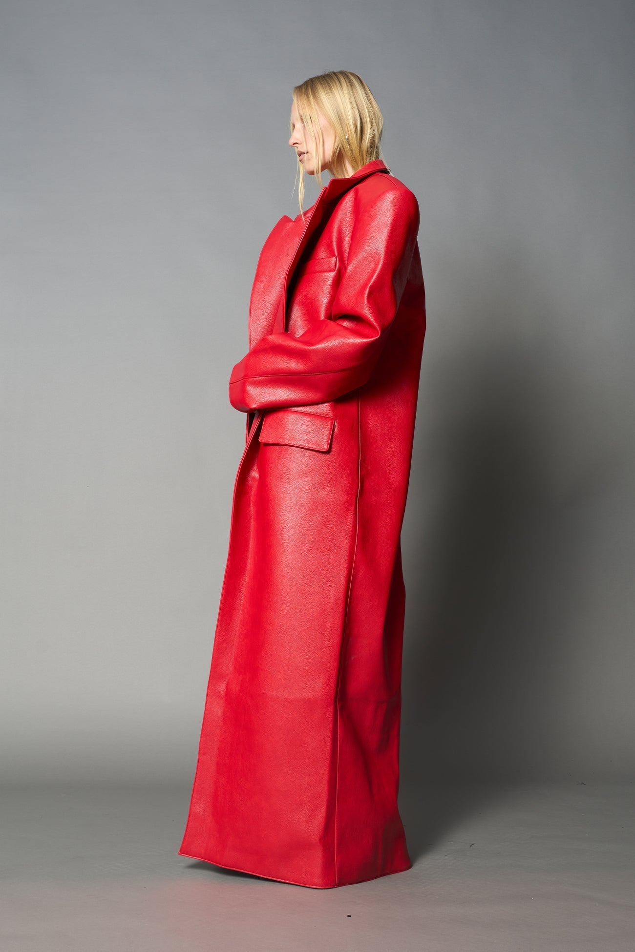 NAMILIA Leather Elongated Blazer Coat - RED, s