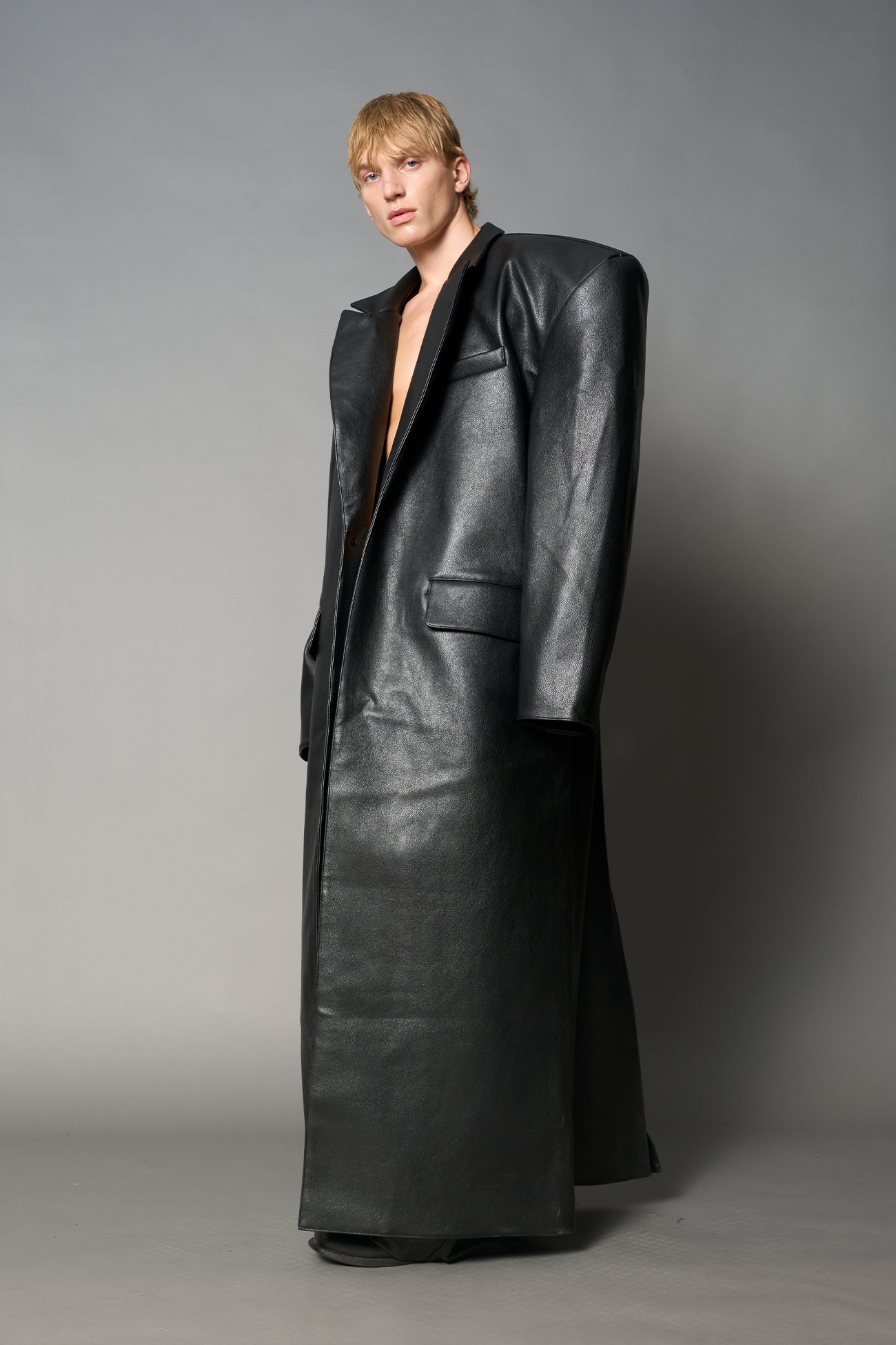 NAMILIA Leather Elongated Blazer Coat - RED, s