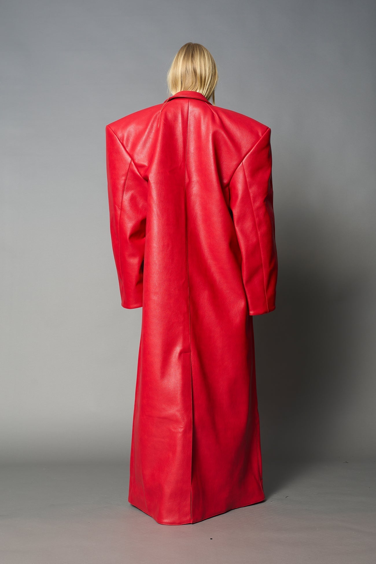 NAMILIA Leather Elongated Blazer Coat - RED, s