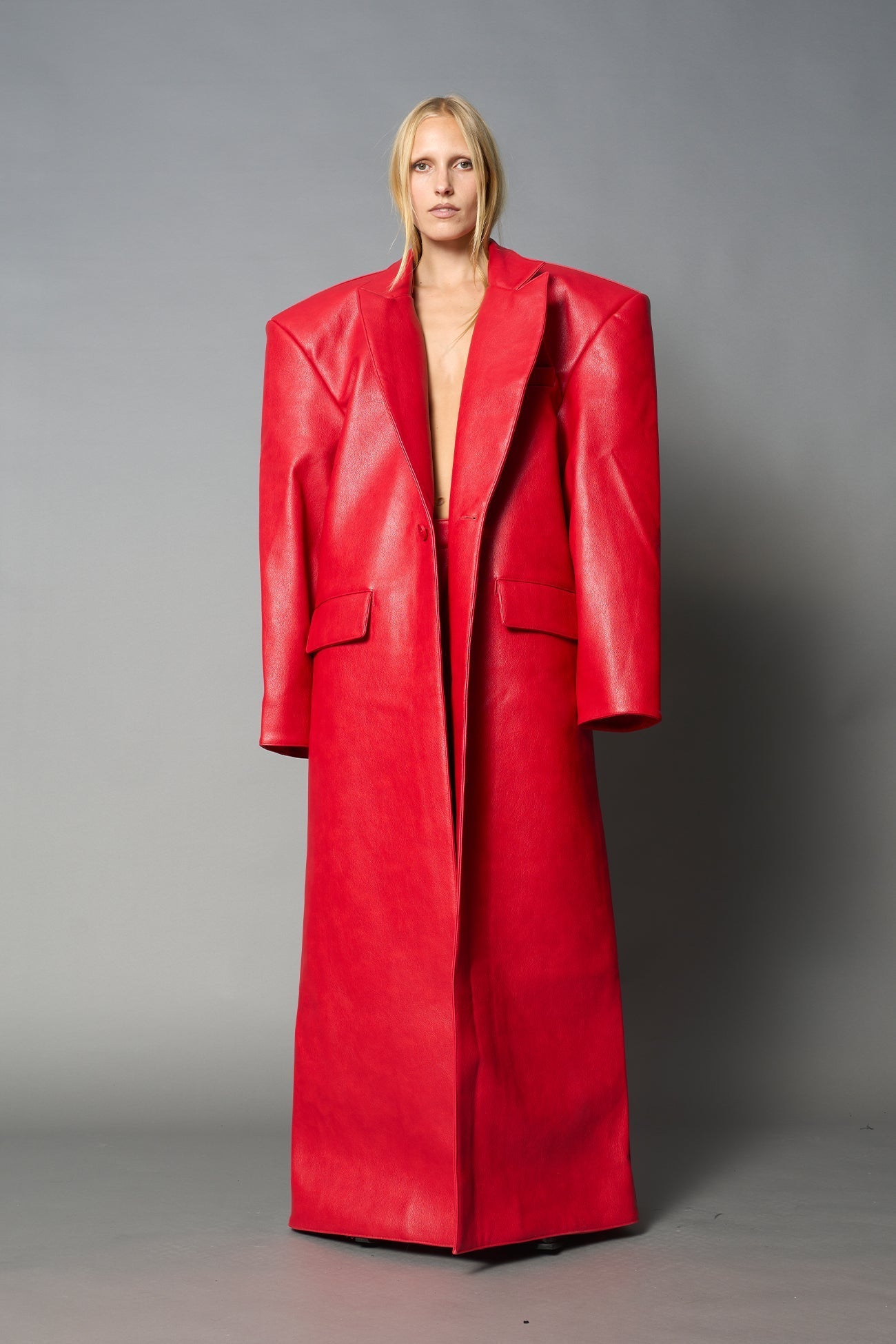NAMILIA Leather Elongated Blazer Coat - RED, s
