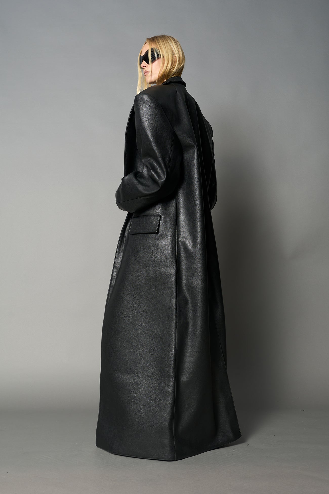 NAMILIA Leather Elongated Blazer Coat - RED, s