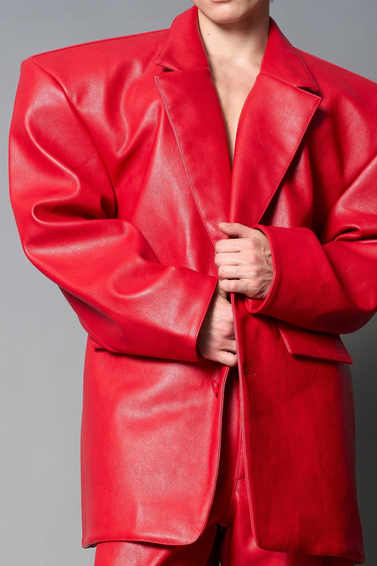 NAMILIA Leather Oversize Blazer - RED, s