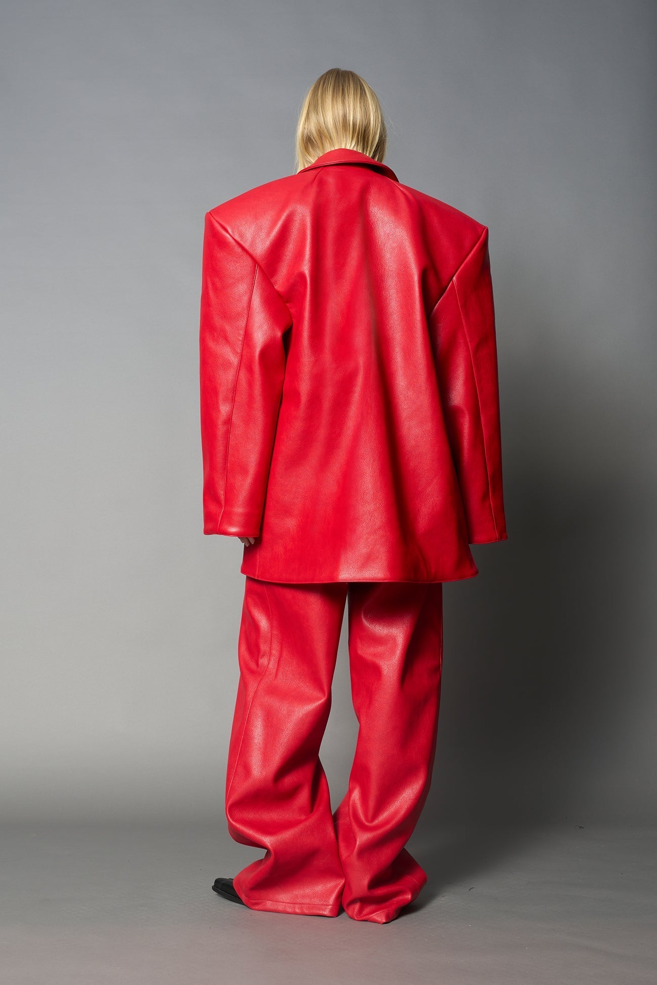 NAMILIA Leather Oversize Blazer - RED, s