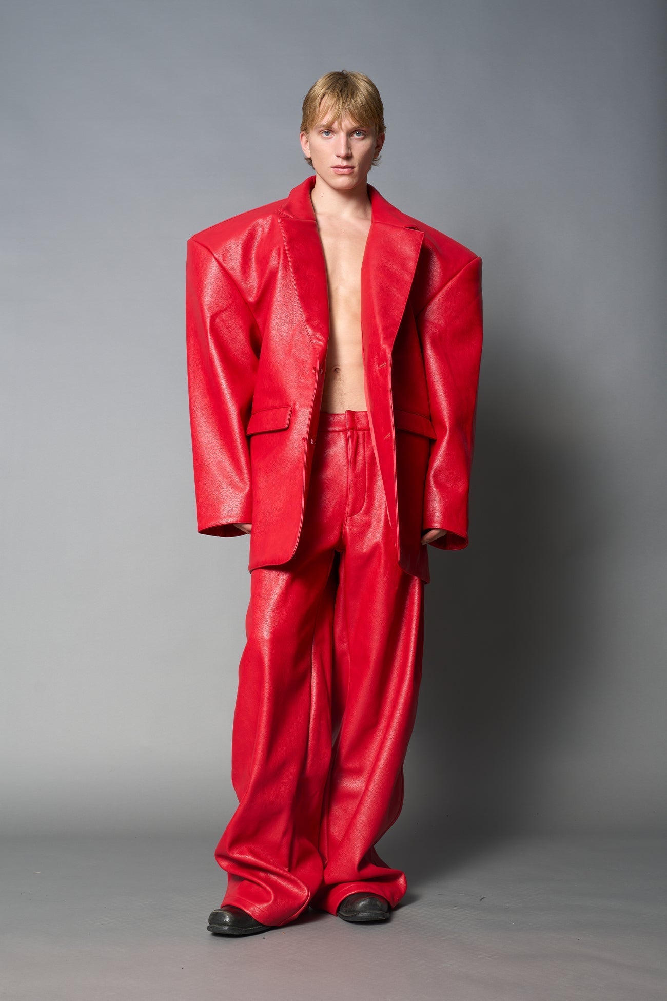 NAMILIA Leather Oversize Blazer - RED, s