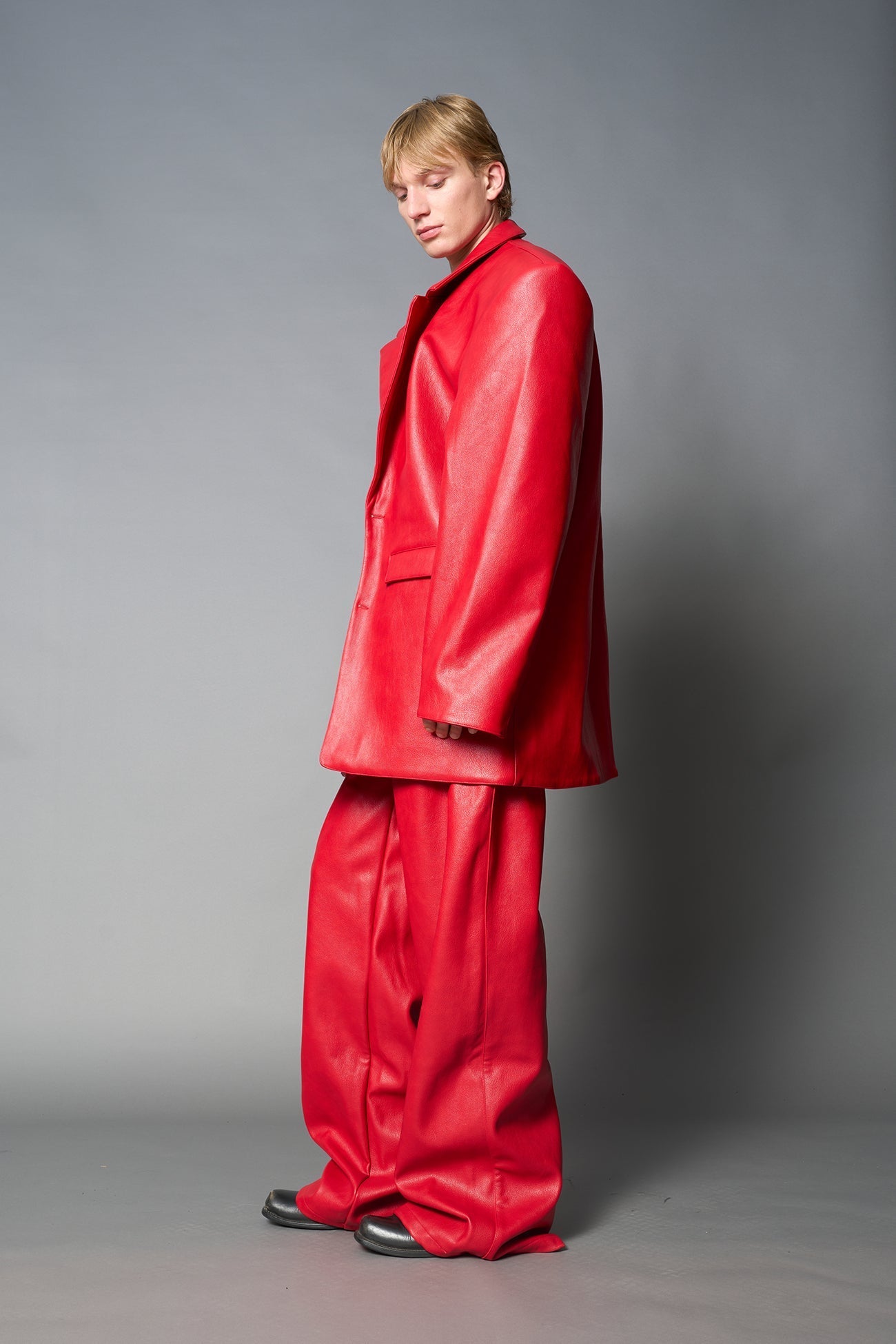 NAMILIA Leather Oversize Blazer - RED, s