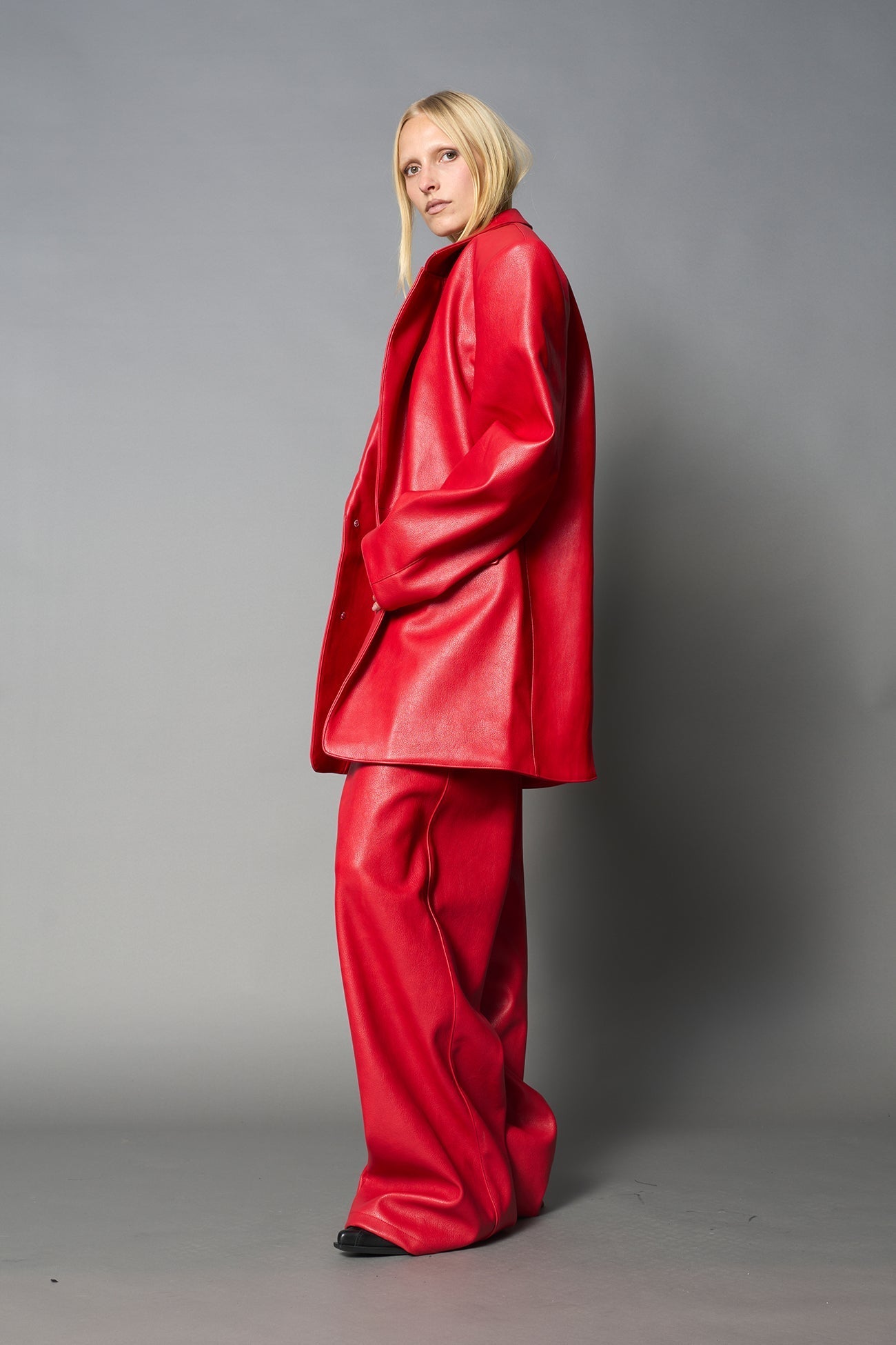 NAMILIA Leather Oversize Blazer - RED, s