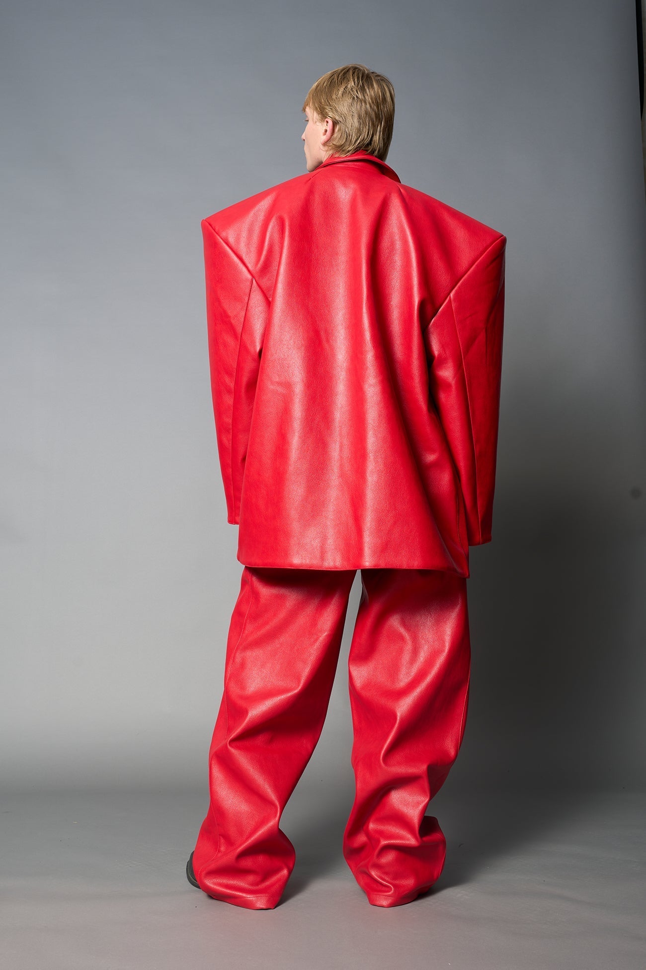 NAMILIA Leather Oversize Blazer - RED, s