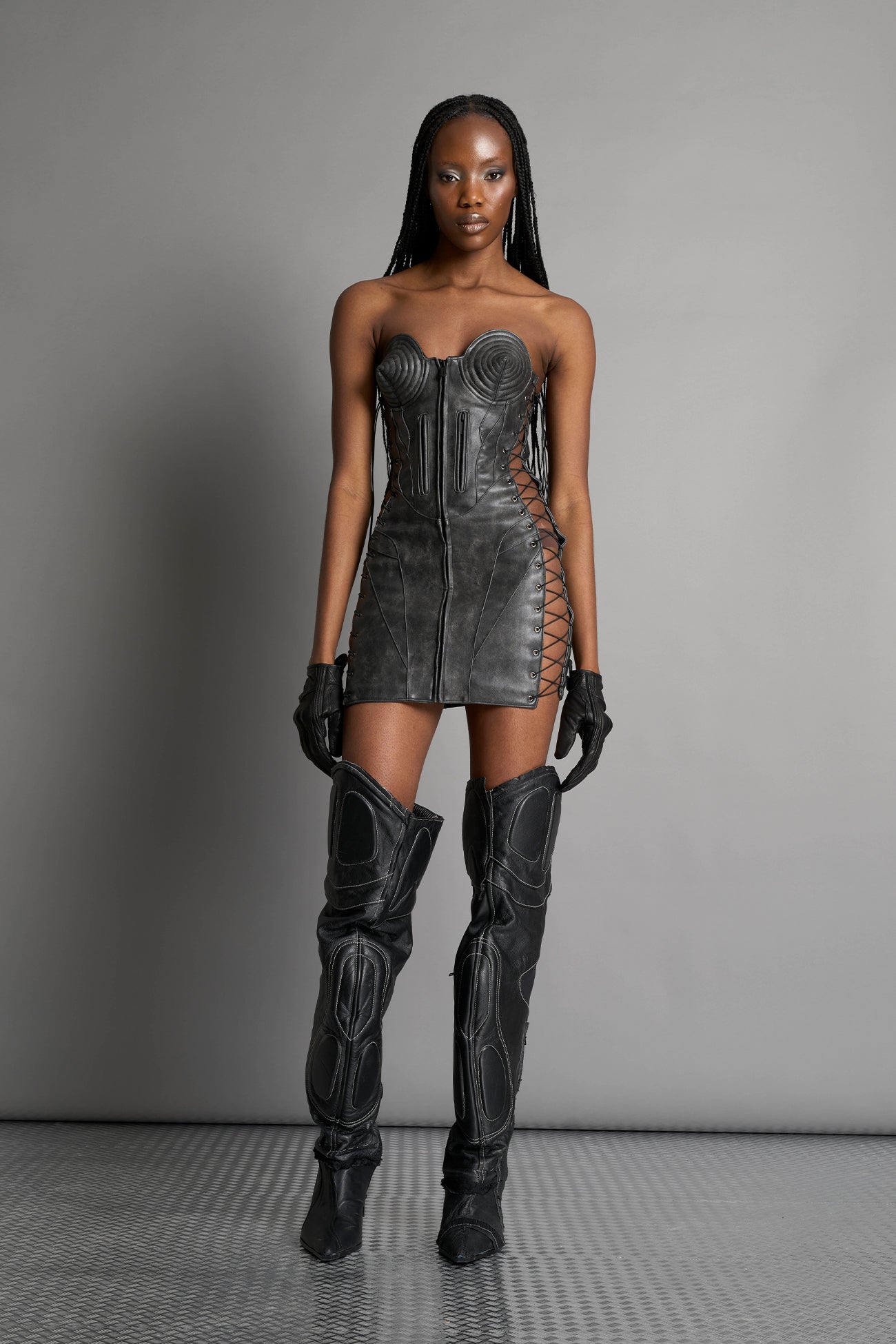 NAMILIA Moto Cone Dress - WASHED BLACK, xs