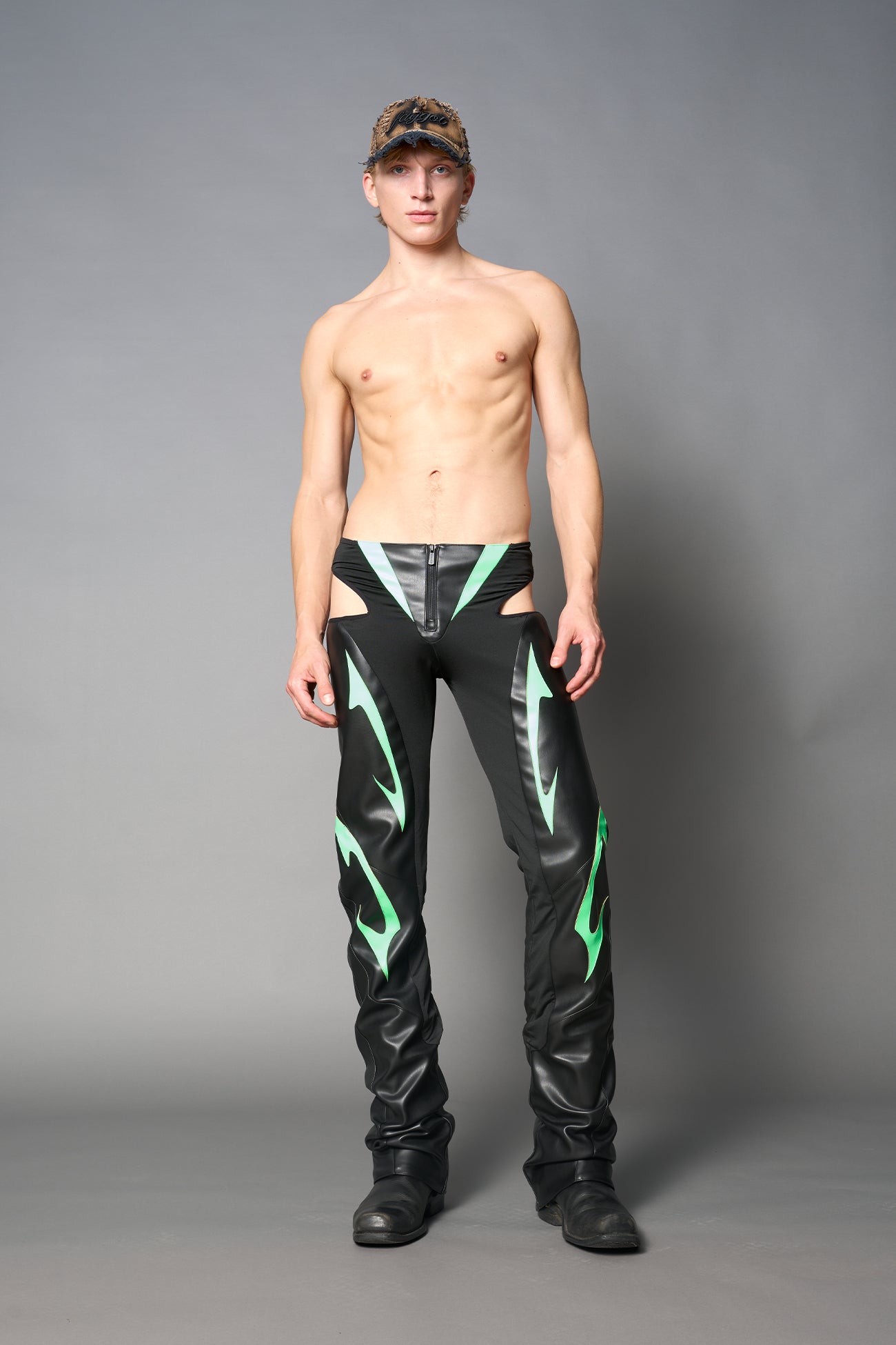 NAMILIA Moto Cut Out Pants - Green, xs
