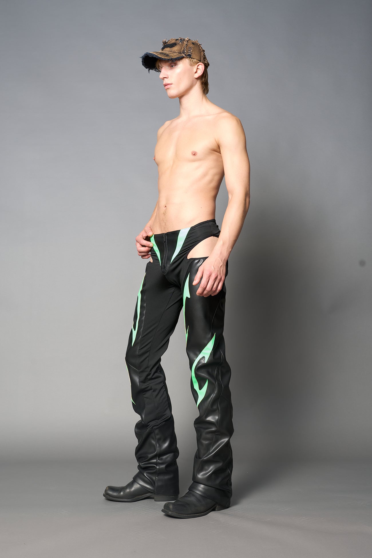 NAMILIA Moto Cut Out Pants - Green, xs