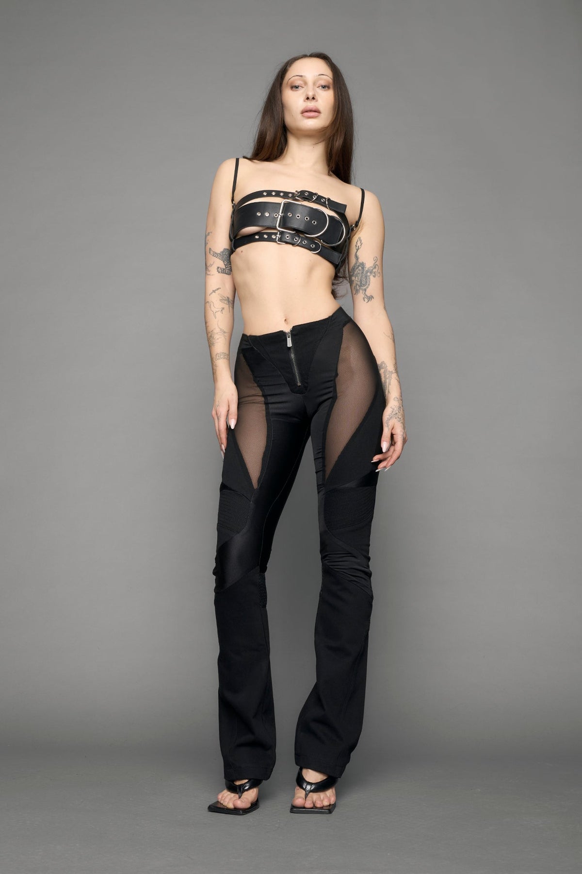 NAMILIA Moto Denim Mesh Pants - black, xs