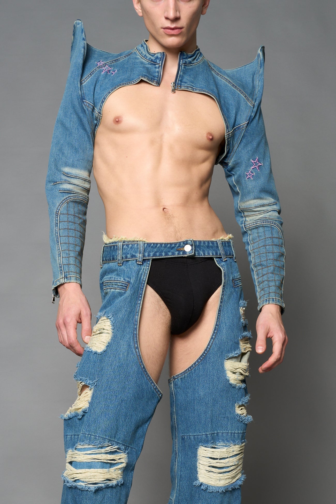 NAMILIA Spike Denim Bolero Jacket - BLUE, xs
