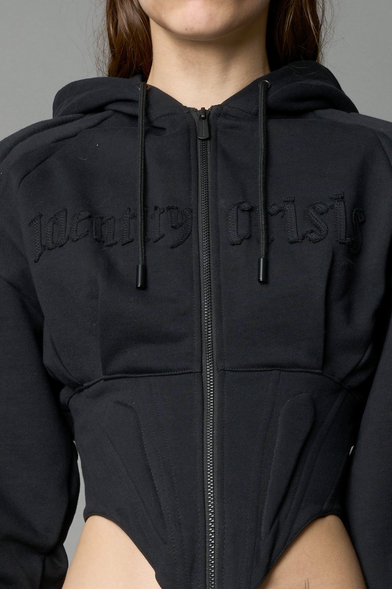 NAMILIA Sweat Corset Zip Hoodie - BLACK, xs