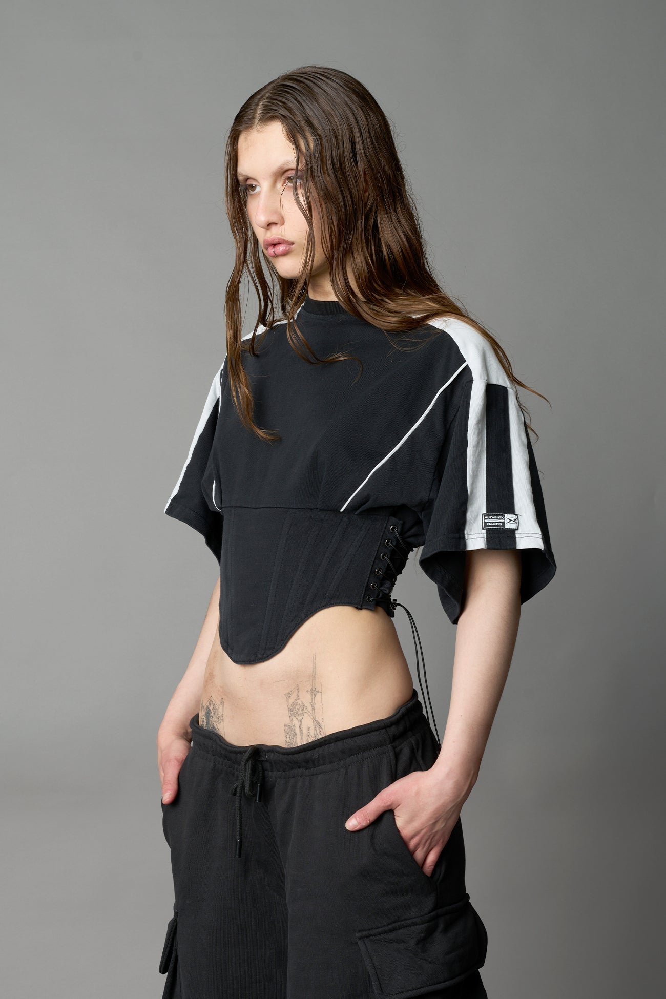 NAMILIA Team Player Corset T-Shirt - BLACK-WASHED , xs