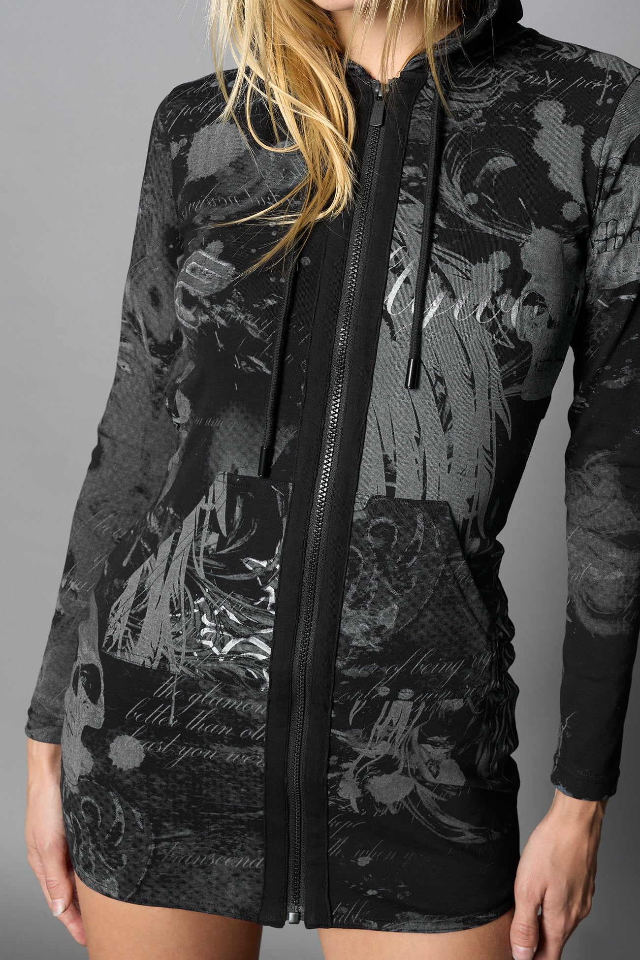 NAMILIA Totally Hooded Mini Dress - BLACK-PRINT, xs