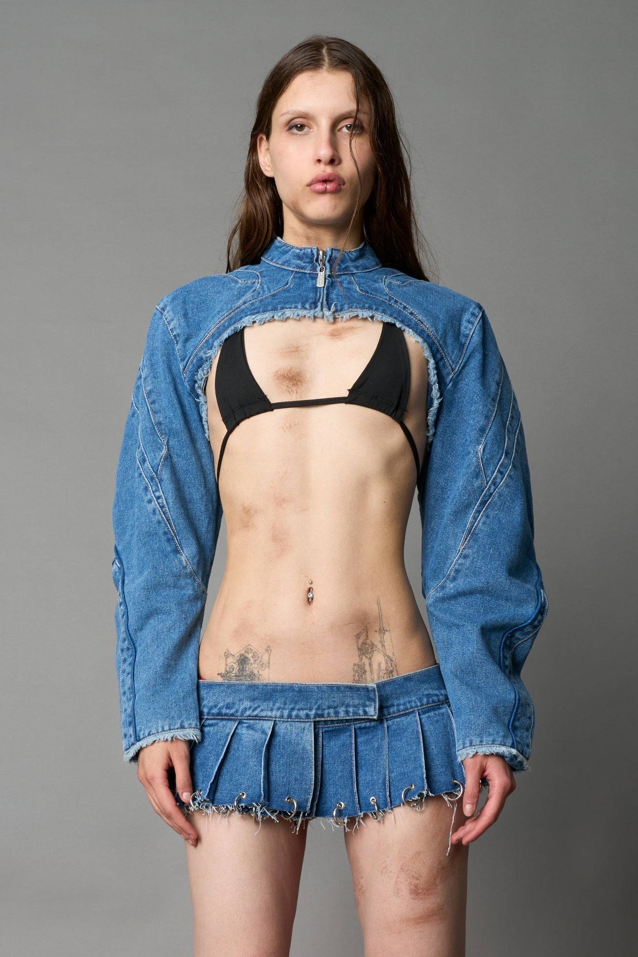 NAMILIA XTC Denim Choker Jacket - BLUE-WASHED, xs