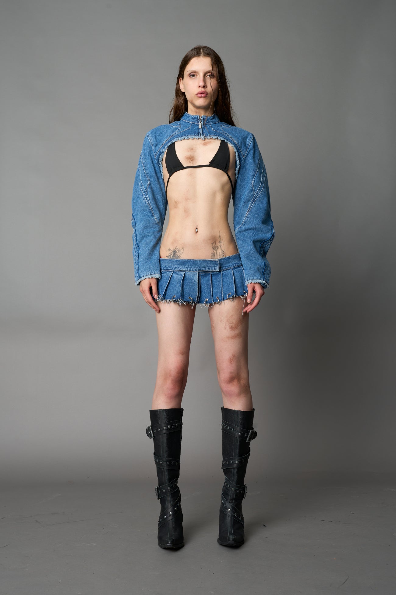NAMILIA XTC Denim Choker Jacket - BLUE-WASHED, xs