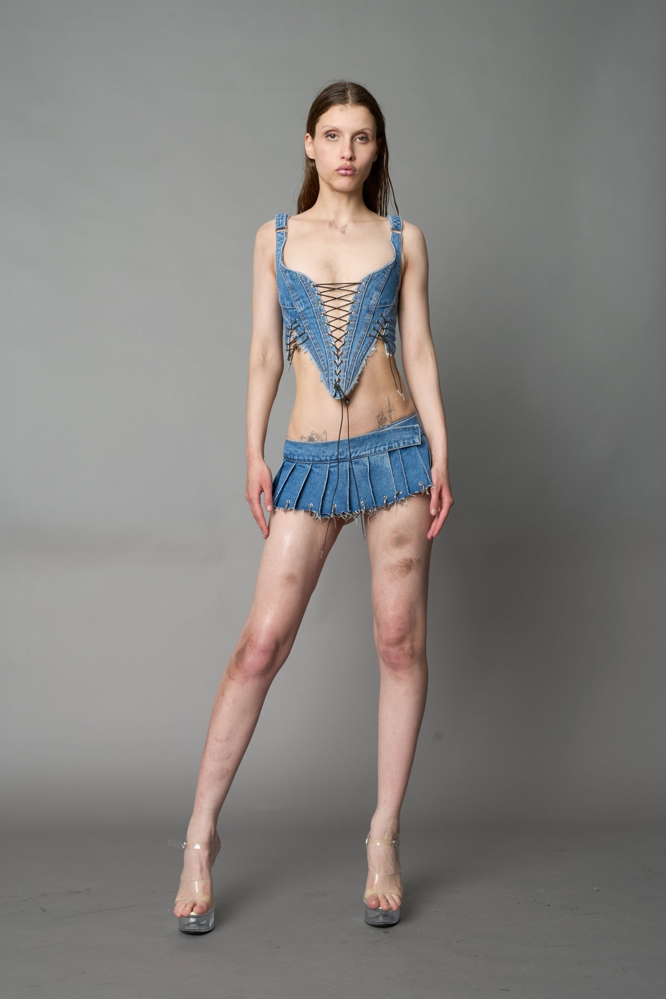 NAMILIA XTC Denim Corset - BLUE-WASHED , xs