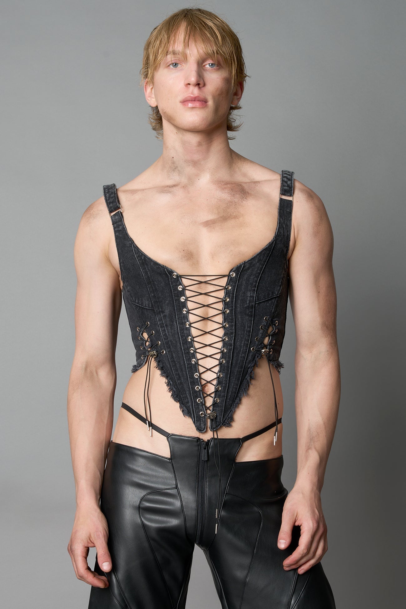 NAMILIA XTC Denim Corset - BLACK-WASHED, xs