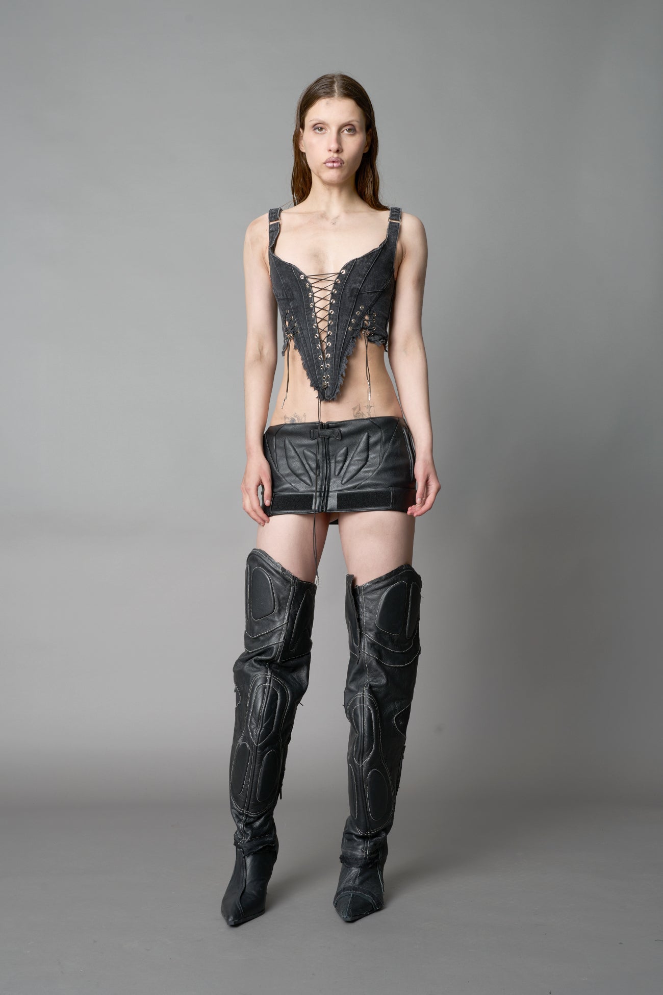 NAMILIA XTC Denim Corset - BLACK-WASHED, xs