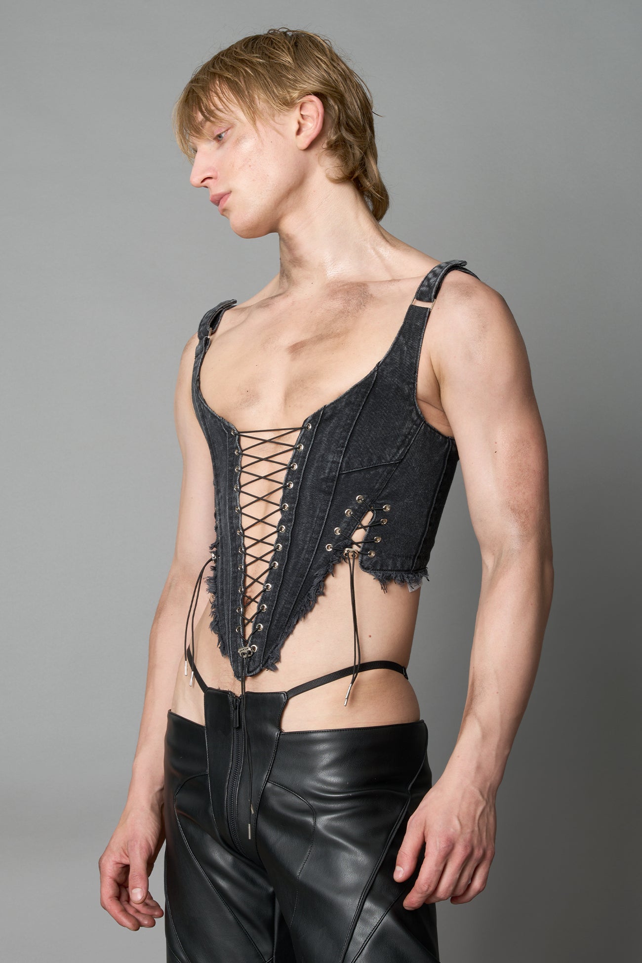 NAMILIA XTC Denim Corset - BLACK-WASHED, xs