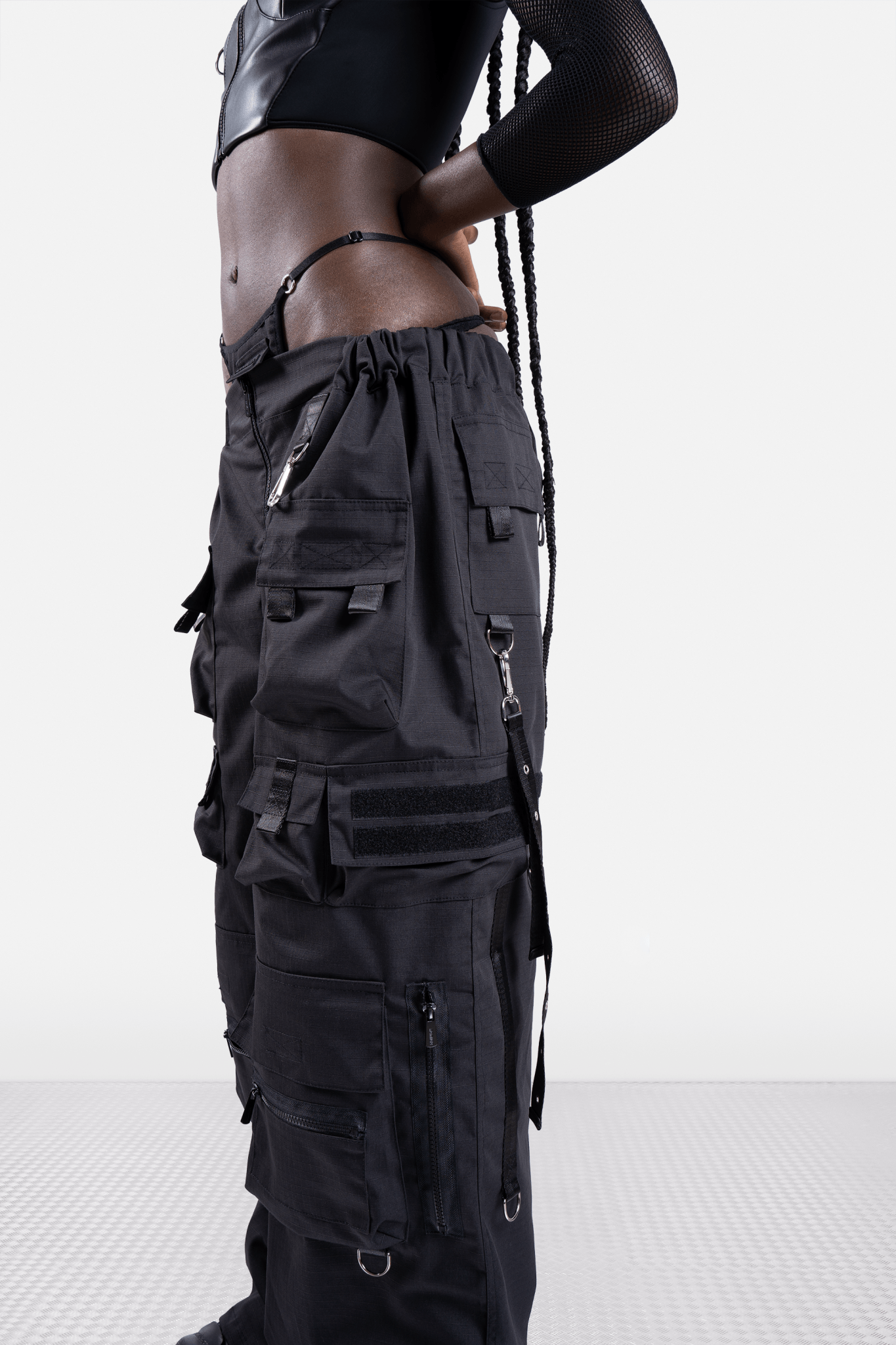 NAMILIA techno baggy pants with tactical string panty - XS, black