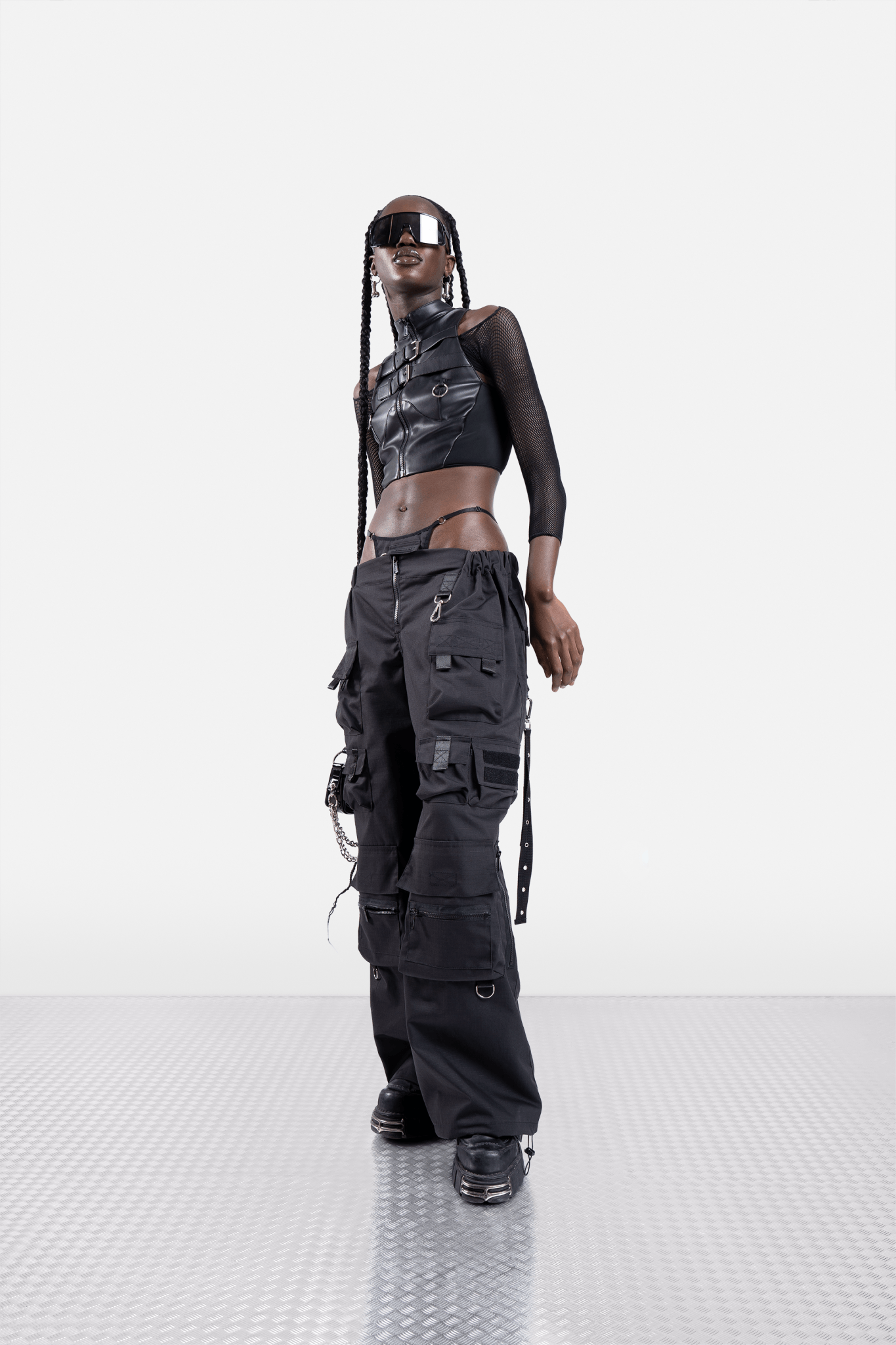 NAMILIA techno baggy pants with tactical string panty - XS, black