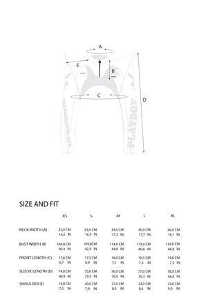 A size guide diagram for a women's bra, showing a labeled line drawing of a bra with measurement points A through D and a size table below listing measurements for XS, S, M, L, and XL.
