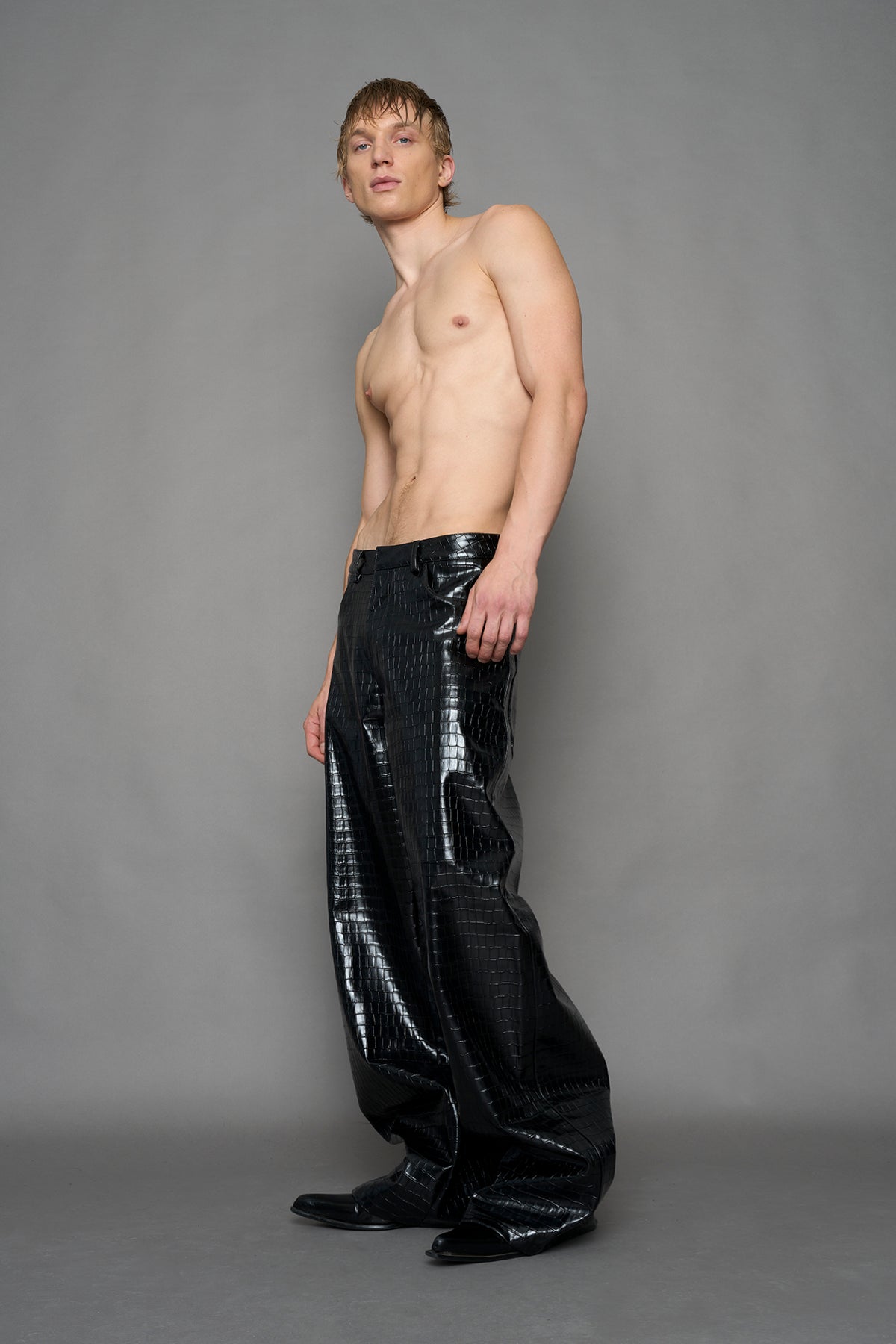 Leather Baggy Croc Suit Trousers