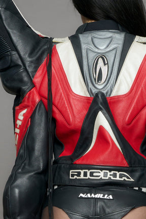 NAMILIA Atelier line - Thorn shoulder genuine leather motocross jacket red - red, s