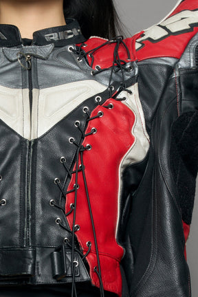 NAMILIA Atelier line - Thorn shoulder genuine leather motocross jacket red - red, s