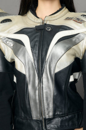 NAMILIA Atelier line - Thorn shoulder genuine leather motocross jacket silver - Black Silver, M